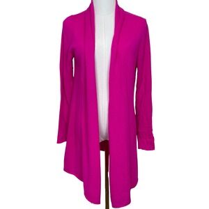 In Cashmere Hot Pink Duster Waterfall Open Front Cardigan Sweater M Kimono